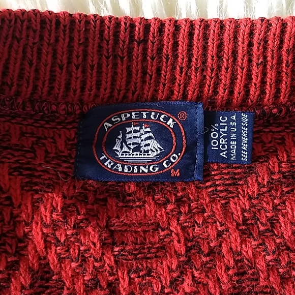 Vintage Aspetuck Cardigan Sweater red/black USA - Picture 2 of 10